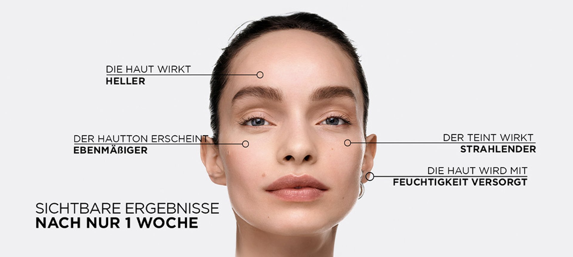 Am Gesicht von Luma Grothe werden die Ergebnisse nach nur einer Woche Verwendung von Bright Reveal dargestellt